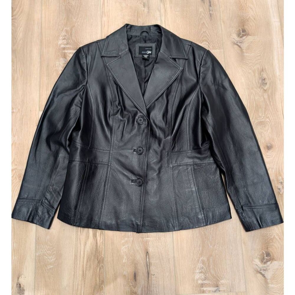 Vintage East 5th Women's Genuine Leather Tailored Jacket Blazer Women's XL Black
